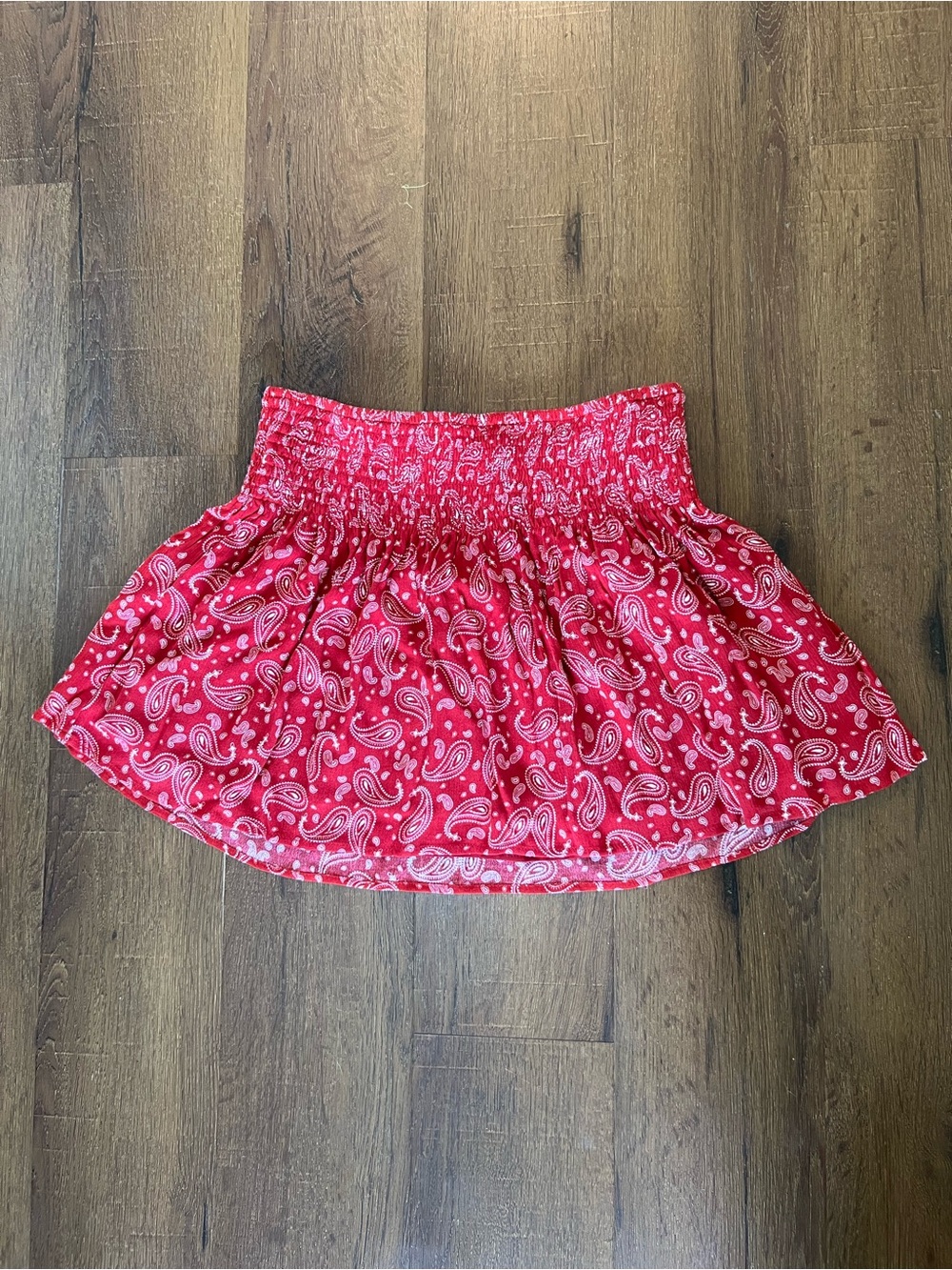 Garage Red Paisley Smocked Mini Skirt